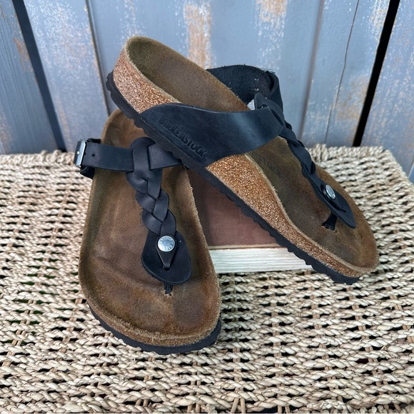 Birkenstock Gizeh Braided Oiled Leather Sandals Black Sz L8/M5 - Picture 2 of 16